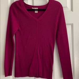 Women's DKNY Ribbed Long Sleeve B V-Neck Sweater